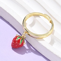 Клубника Латунные с эмалевыми кольцами, реальный 18 k позолоченный, клубника, Кулон : 11.5x9x8.5 мм, размер США 8 1/2 (18.5 мм)