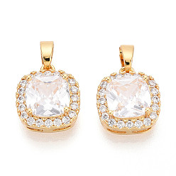 Настоящее золото 18K Латунные микро проложить кубического циркония подвески, без кадмия, без никеля и без свинца, квадратный, реальный 18 k позолоченный, 13~14x11.5x6 мм, отверстие : 5x2.5 мм