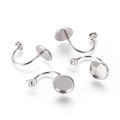 Stainless Steel Color Tarnish Resistant 304 Stainless Steel Ear Nuts, Butterfly Earring Backs for Post Earrings, Flat Round Cabochon Settings, Stainless Steel Color, Tray: 10mm, 27x12x15mm, Hole: 0.8mm