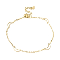 Golden PVD Vacuum Plating 304 Stainless Steel Crescent Moon Link Anklet with Cable Chains for Women, Golden, 9 inch(22.7cm)