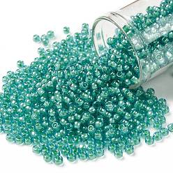 (954) Inside Color Aqua/Light Jonquil Lined Toho runde Rocailles, japanische Rocailles, (954) Innenfarbe Aqua / Light Jonquil gefüttert, 8/0, 3 mm, Bohrung: 1 mm, über 222pcs / Flasche, 10 g / Flasche