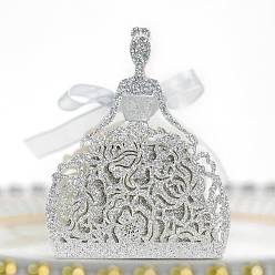 Серебро Европейский стиль лазерная резка свадебная роза девушка бумажные конфеты подарочная упаковка коробки с лентой, блестящие складные коробки для хранения вещей на свадьбу, серебряные, 6.3x4x7 см