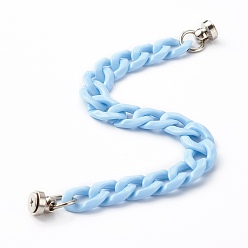 Light Sky Blue Opaque Acrylic Curb Chain Phone Case Chain, with Brass Screw nut and Iron Screws, for DIY Phone Case Decoration, Light Sky Blue, 19cm