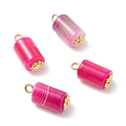 Natural Agate Dyed Natural Agate Pendants, with Alloy Daisy Spacer Beads and Iron Flat Head Pin, Golden, Column, 17.5~18x8mm, Hole: 2.3mm