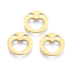 Golden Ionenbeschichtung (IP) 201 Edelstahlanhänger, Laserschnitt, flach rund mit Herz, golden, 12x1 mm, Bohrung: 2 mm