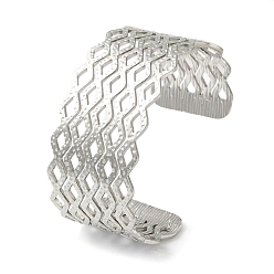 Stainless Steel Color Non-Tarnish 304 Stainless Steel Hollow Rhombus Wide Open Cuff Bangles for Women, Stainless Steel Color, Inner Diameter: 2~2-1/2 inch(5~6.5cm), 30mm