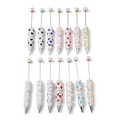 Белый Железная ручка из бисера, шариковая ручка, с полимерным глинистым горным хрусталем и стеклом, для индивидуальной ручки с ювелирными бусинами, белые, 145x16 мм