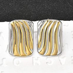 Платиновый & Золотой Прямоугольник 304 двухцветные серьги-гвоздики из нержавеющей стали, ионное покрытие (ip), платиной и золотом, 30.5x20.5 мм