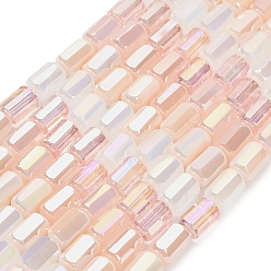Персиковый Слойка Гальванические стеклянные бусины, колонка, граненые, розовые, 9x5 мм, отверстие : 1.2 мм, около 40~42 шт / нитка, 37~39 см