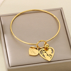 Золотой День матери 304 браслеты из нержавеющей стали с подвесками для женщин, сердце, золотые, внутренний диаметр: 2-5/8 дюйм (6.8 см)