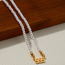 Золотой Сплав номер 555 подвеска из искусственной смолы с белыми круглыми бусинами ожерелья для женщин, золотые, 16.54 дюйм (42 см)