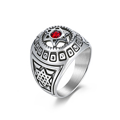 Сиамский Винтажные 304 кольца на большой палец из нержавеющей стали для мужчин, звезда Давида, со стразами, цвет нержавеющей стали, Сиам, размер США 4 1/4 (15~20 мм)