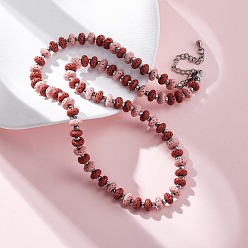 (123L) Белый крем непрозрачный блеск Ожерелья из бусин-ронделей из окрашенной натуральной лавы и синтетического немагнитного гематита, два тона, с концевыми цепями из нержавеющей стали, огнеупорный кирпич, 18.50 дюйм (47 см)