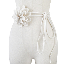 White 3D Flower PU Leather Tie Knot Waist Belts, Bikini Belts for Women, White, 2660mm