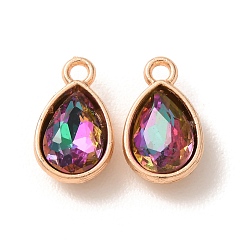 Purple Electroplate Glass Pendants, Teardrop Charms, with Alloy, Golden, Faceted, Purple, 15.5x9.5x5.5mm, Hole: 2mm