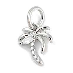 Платина Латунные микро проложить кубического циркония подвески, очарование кокосового дерева, без свинца и без кадмия, долговечный, стойки покрытие, с целью перехода в кольце, платина, 10.5x7.5x2 мм, отверстие : 3 мм