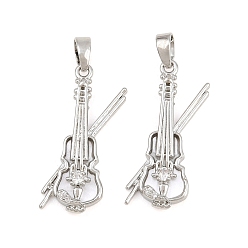 Platino Latón micro pavimenta claro colgantes de circonio cúbico, con resina blanca, encantos de violín, Platino, 25.5x13x3.5 mm, agujero: 4.5x2 mm