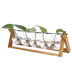 BurlyWood PET Bulb Shape Hydroponic Vase, Plant Terrarium with Wood Base, BurlyWood, 405x110x130mm