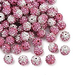 Фуксиновый Двухцветный ручной полимерной глины дискотечный шар бисер, со стеклянными стразами, красно-фиолетовые, 9~10 мм, отверстие : 2 мм