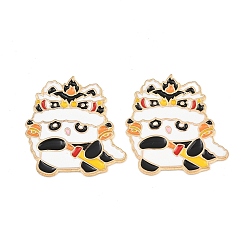 Black Chinese Lion Dance Panda Alloy Enamel Cabochons, with Self Adhesive Sticker, Light Gold, Black, 32.5x30x1.5mm