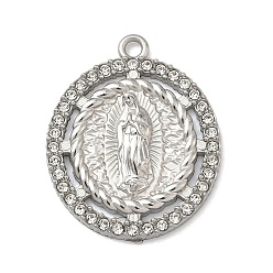 Нержавеющая Сталь Цвет 304 подвески из нержавеющей стали и страз, овал с подвеской девы марии, кристалл, цвет нержавеющей стали, 24.5x19.5x3 мм, отверстие : 1.6 мм