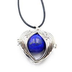 Lapis Lazuli Natural Lapis Lazuli Cage Pendant Necklaces, Heart Wing, 20.08~31.50 inch(51~80cm)