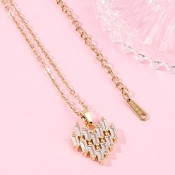 Настоящее золото 18K Сердечко латунный микропаве кубический цирконий кулон ожерелья, с ионным покрытием (IP) 304 цепь из нержавеющей стали, стойки покрытие, реальный 18 k позолоченный, 15.83 дюйм (40.2 см)