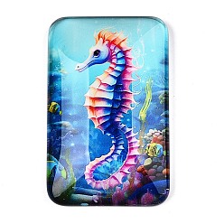 Sea Horse Кабошоны из стекла, прямоугольник с тематикой океана, морской конек, 51.5x32.5x8.5 мм