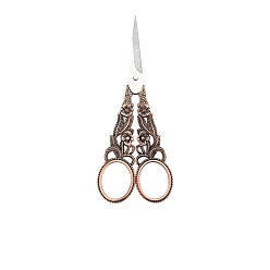 Red Copper Stainless Steel Flower Scissors, Embroidery Scissors, Sewing Scissors, with Zinc Alloy Handle, Red Copper, 145x68mm