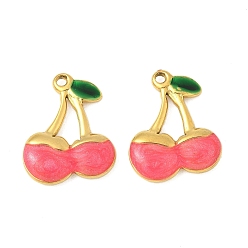 Светло-Коралловый 304 нержавеющей стальной эмали подвески, черри прелести, ионное покрытие (ip), реальный 18 k позолоченный, свет коралловый, 22x17.5x3.5 мм, отверстие : 1.6 мм