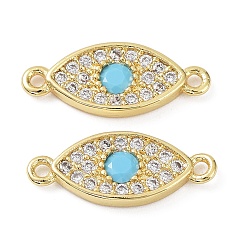 Настоящее золото 18K Подвески из латуни с покрытием из латуни и кубическим цирконием, глазные ссылки, без свинца и без кадмия, долговечный, реальный 18 k позолоченный, 6.5x16x2 мм, отверстие : 1.2 мм