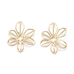 Real 18K Gold Plated Brass 6-Petal Bead Caps, Long-Lasting Plated, Flower, Real 18K Gold Plated, 23x19x3mm, Hole: 1.2mm