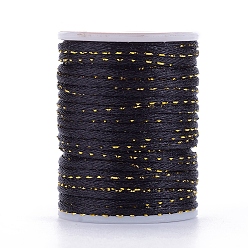 Черный Полиэфирного корда, с золотой металлической нитью, китайский вязать шнур, чёрные, 1.5 мм, около 4.37 ярдов (4 м) / рулон