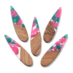 Темно-Розовый Подвески из смолы и ореха, taerdrop, темно-розовыми, 52.5x13.5x2.5 мм, отверстие : 1.6 мм