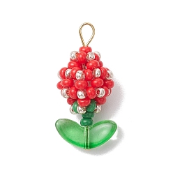 Красный Подвески-бутоны из стеклянных бусинок, с 304 петлей из нержавеющей стали и круглой стеклянной жемчужиной, красные, 29x14x13 мм, отверстие : 3.5x2.5 мм