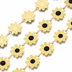 Светло-хаки 304 звенья цепи из нержавеющей стали и эмали, с катушкой, несварные, реальный 16 k позолоченный, без никеля , цветок, светлый хаки, 13.5x10x1 мм, около 16.4 футов (5 м) / рулон