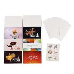 (52) Непрозрачная лаванда Прямоугольная бумажная поздравительная открытка ко дню Дивали, с конвертом и наклейкой, разноцветные, 200.5x149x0.5 мм