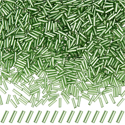 Лайм 50g стеклярусные бусины, серебряная линия, зеленый лайм, 6~8x1.8 мм, отверстие : 0.6 мм
