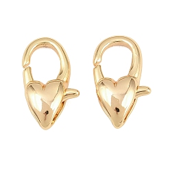 Real 18K Gold Plated Brass Lobster Claw Clasps, Heart, Real 18K Gold Plated, 14.5x8.5x4.5mm, Hole: 2.5x1.5mm