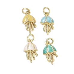 (52) Непрозрачная лаванда Латунь эмаль подвески, стойки покрытие, долговечный, без свинца и без кадмия, реальный 18 k позолоченный, очарование медузы, с целью перехода в кольце, разноцветные, 15.5x8.5x3.5 мм, отверстие : 3.2 мм