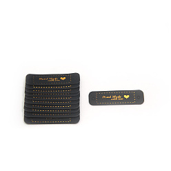 Черный Бирки из искусственной кожи, с дырочками и надписью сделано с любовью, для джинсов своими руками, , обуви, аксессуары для шляп, прямоугольник с закругленными углами, чёрные, 15x55 мм