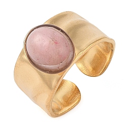 Родонит Овальные кольца на палец с натуральным родонитом, ионное покрытие (ip) 304 манжеты из нержавеющей стали с широкими полосами для женщин, пайки, реальный 14 k позолоченный, овальный : 11x9.5 mm, регулируемый