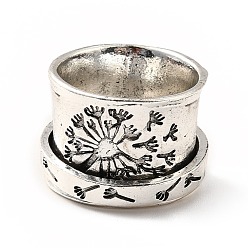 Antique Silver Rotatable Dandelion Alloy Finger Ring, Gothic Chunky Ring for Calming Worry Meditation, Antique Silver, US Size 7 1/4(17.5mm)