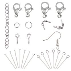 Stainless Steel Color Stainless Steel Finding Kits, include Lobster Claw Clasps, Jump Rings, Screw Eye Pin Peg Bails, Bead Tips, Eye Pin, Flat Head Pins, Chain Extender, Earring Hooks, Stainless Steel Color, 11x7x3.5mm, Hole: 1.5mm