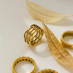 Twist 304 Stainless Steel Finger Rings, Real 18K Gold Plated, Twist, US Size 7(17.3mm)