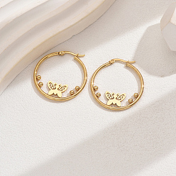 Бабочка 201 повседневные серьги-кольца в стиле ретро из нержавеющей стали для женщин, модно и просто, реальный 18 k позолоченный, бабочка, 34 мм