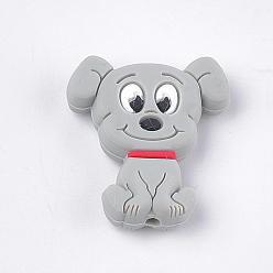 Light Grey Food Grade Eco-Friendly Silicone Focal Beads, Puppy, Chewing Beads For Teethers, DIY Nursing Necklaces Making, Beagle Dog, Light Grey, 28x25x7.5mm, Hole: 2mm