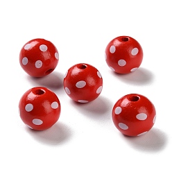 Красный Набивные деревянные европейские бусины, круглые с точечного растра, красные, 20x18 мм, отверстие : 4 мм
