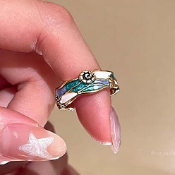 Shell Shape Кольца для колец из сплава эмали, античное серебро, голубой, формы раковины, внутренний диаметр: 15~20 мм
