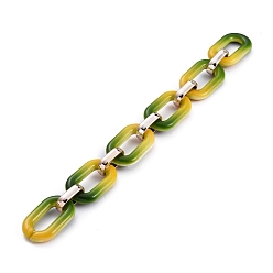 Green Handmade Two Tone Opaque Acrylic Cable Chains, with CCB Plastic Linking Rings, Flat Oval, Rose Gold, Green, Links: 31x19.5x5.5mm and 18.5x11x4.5mm, 39.37 inch(1m)/strand